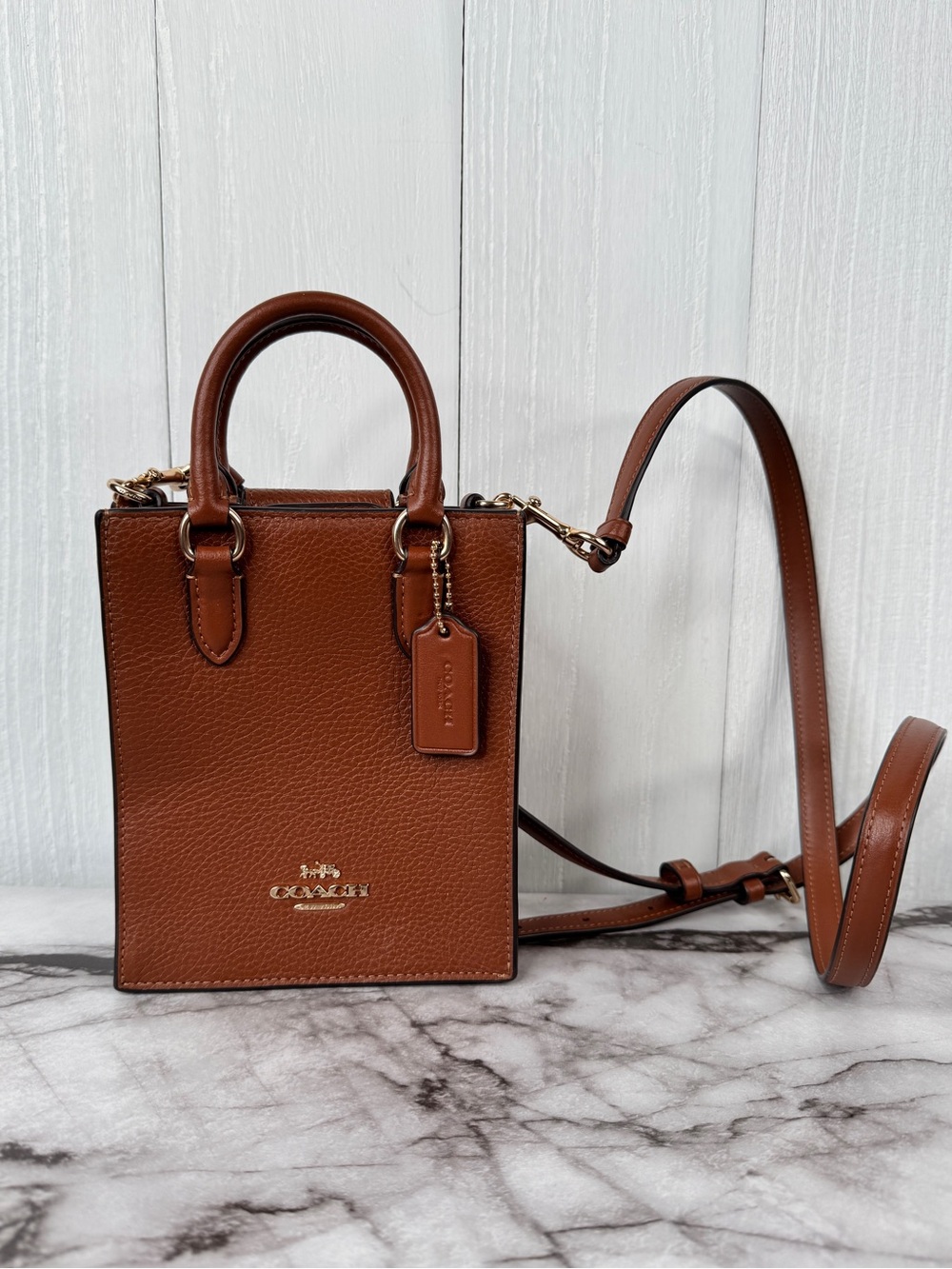 Coach Brown Leather Mini Tote Crossbody - Picture 4 of 12